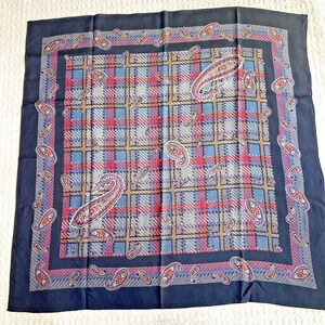 Vintage Wool Blend Scarf Wrap Black Red Purple Paisley Plaid Colorful 34” Sq